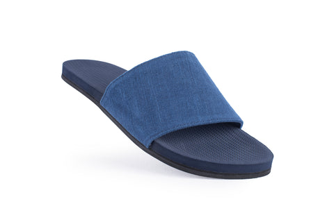 Indosole Men’s Pable Slides Shore Indigo with recycled fabric and eco-friendly indigo sole