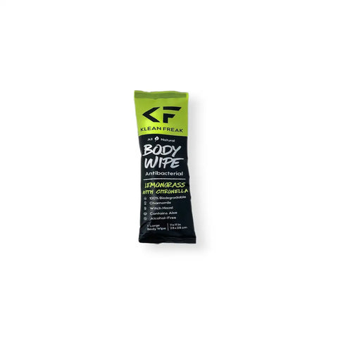 Klean Freak body wipes single sachet lemon grass citronella