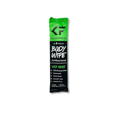 Klean Freak body wipes single sachet with tea tree refreshing wipes