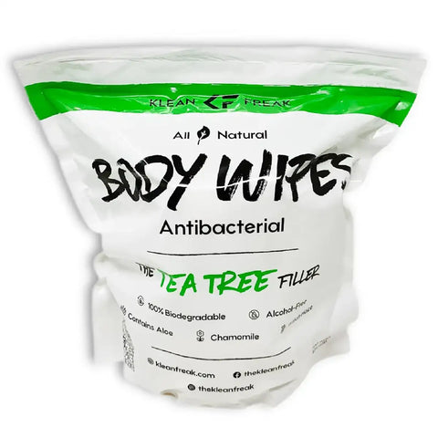 Klean Freak body wipes with tea tree for refreshing clean on the go