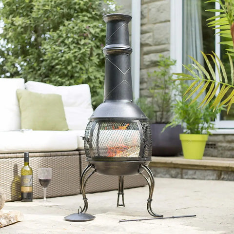 La Hacienda Leon large mesh steel chimenea outdoor garden fire pit heater