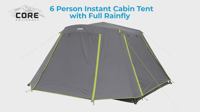 CORE EQUIPMENT 6-Person Instant Cabin Tent with Full Rainfly – 11' x 9' Spacious Camping Tent