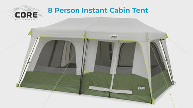 CORE EQUIPMENT 8-Person Instant Cabin Tent (13' x 9') – Grey/Green Performance Camping Tent