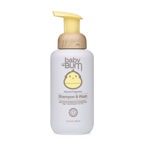 Sun Bum Baby Bum Shampoo and Wash 12 oz natural fragrance gentle tear-free baby hair and body wash bottle