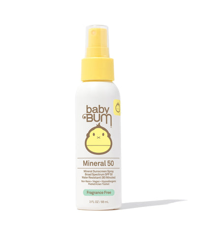 Sun Bum Baby Bum SPF 50 mineral sunscreen spray for babies and kids with natural zinc oxide protection