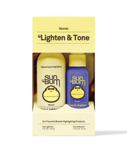 Sun Bum Blonde Lighten and Tone Kit with hair lightener and purple toner for natural blonde highlights and brassiness control