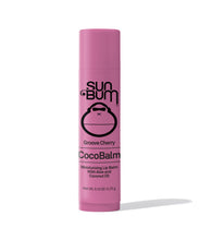 Sun Bum CocoBalm Groove Cherry Lip Balm with coconut oil for moisturizing lip care in 0.15 oz tube