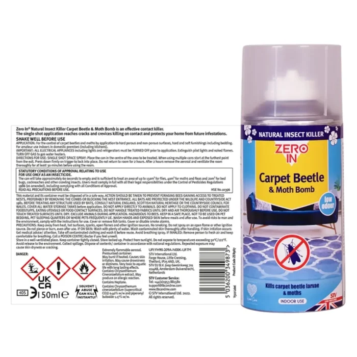 STV  Carpet Beetle & Moth Killer Bomb - 150ml One-Shot Aerosol - Image 3