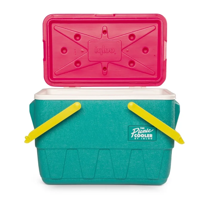 IGLOO-Retro Jade 25 Qt Lunch Picnic Basket Cooler - Dark Jade /Bold Magenta /Livewire Yellow - Image 2