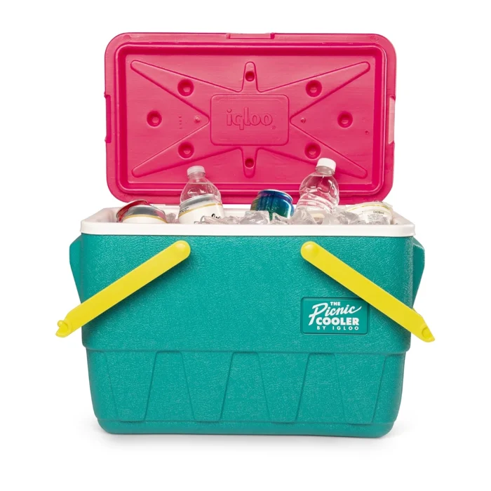 IGLOO-Retro Jade 25 Qt Lunch Picnic Basket Cooler - Dark Jade /Bold Magenta /Livewire Yellow - Image 3