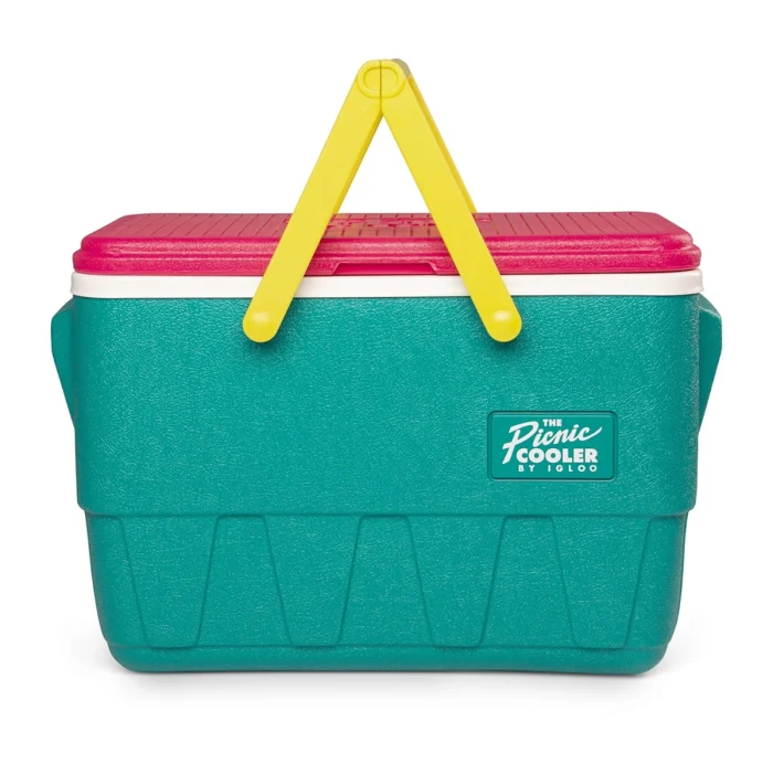IGLOO-Retro Jade 25 Qt Lunch Picnic Basket Cooler - Dark Jade /Bold Magenta /Livewire Yellow - Image 4