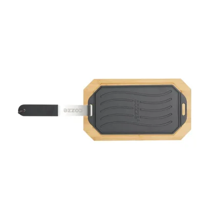 Reversible cast iron pan with wooden tray 165x330 mm