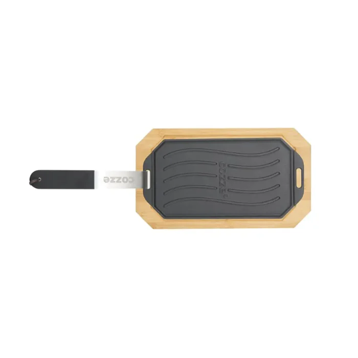 Reversible cast iron pan with wooden tray 165x330 mm