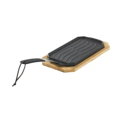 Reversible cast iron pan with wooden tray 165x330 mm - Image 2